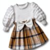 Baby Girl Puff Sleeve Plaid Dress Rib Knit Soft Comfortable-3