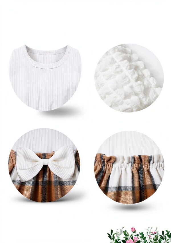 Baby Girl Puff Sleeve Plaid Dress Rib Knit Soft Comfortable-5
