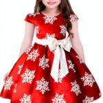 Snowflake Print Girls Dress Cotton Polyester Party Outfit-0