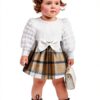 Baby Girl Puff Sleeve Plaid Dress Rib Knit Soft Comfortable-1