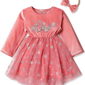 Velvet Snowflake One Birthday Dress Baby Girl Winter Outfit-0